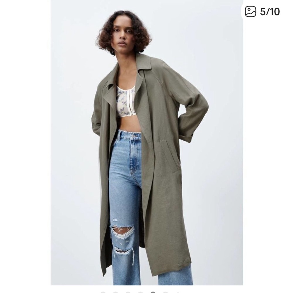 ZARA Rustic Linen Blend Trench Coat - Picture 3 of 11